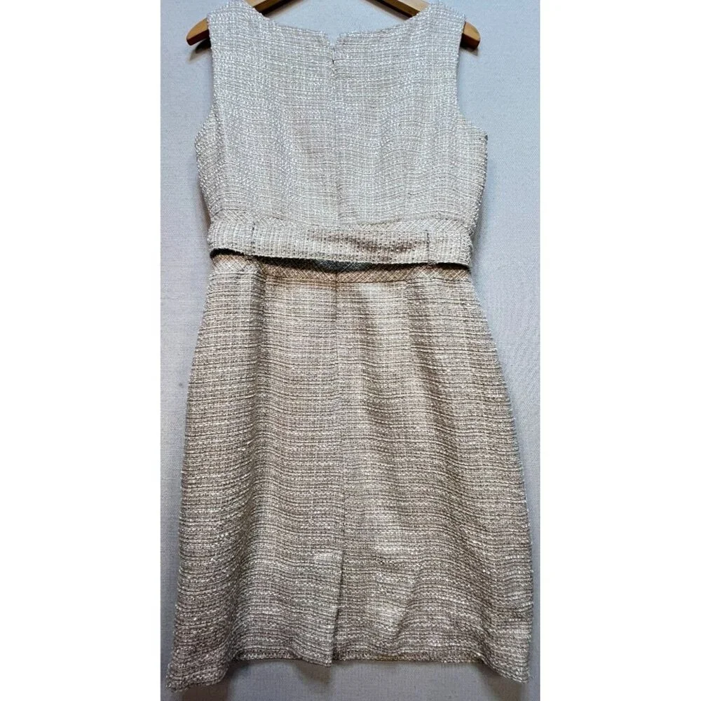 Banana Republic Women's Tweed Belted Sheath Dress Sleeveless Size 8 Light Beige - Picture 2 of 12